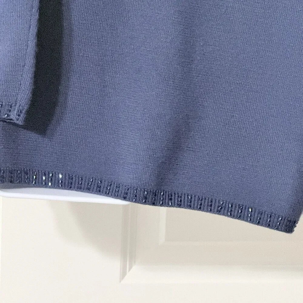 Adrianna Papell Blue Embellished Mock Neck Wool Pullover Sweater Size Medium